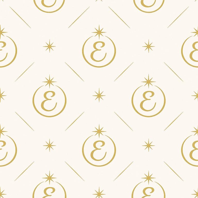 Elysir - décor Motif en or sur fond clair, avec des étoiles et des lettres entrelacées.